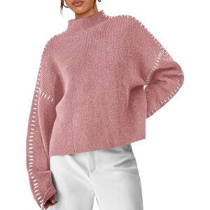 Prettygarden Women's Pink Fall Long Sleeve Mock Neck Oversized Chunky Sweaters